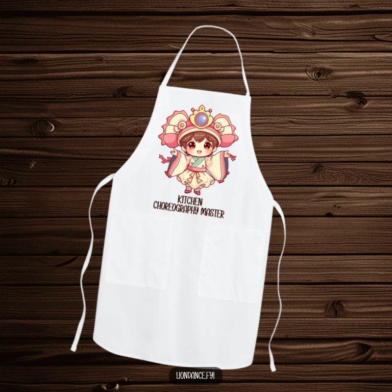 Funny dancer character apron depicting a cheerful figure performing elaborate costume movements with eye-catching flair, ready for the kitchen.