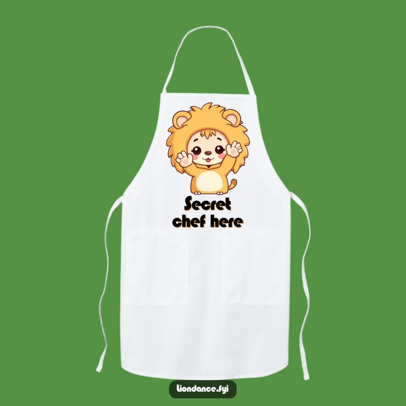 Funny Lion Apron: Chef Character Peeking, Waving Enthusiastically, Kitchen Fun