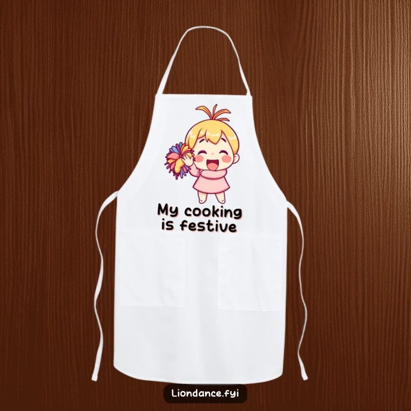 Funny apron featuring a character enthusiastically waving a pom-pom, ideal for a cheerful cook or cheerleader.