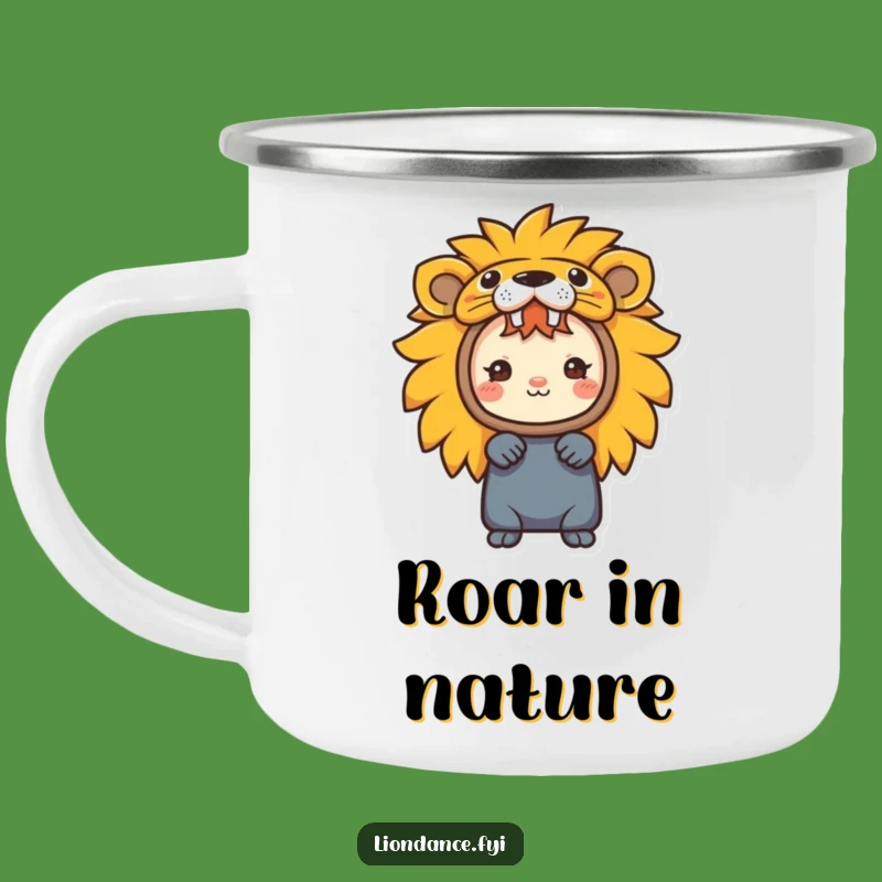 Funny Camping Mug with a Lion Costume Character a Playful Outdoor Gift