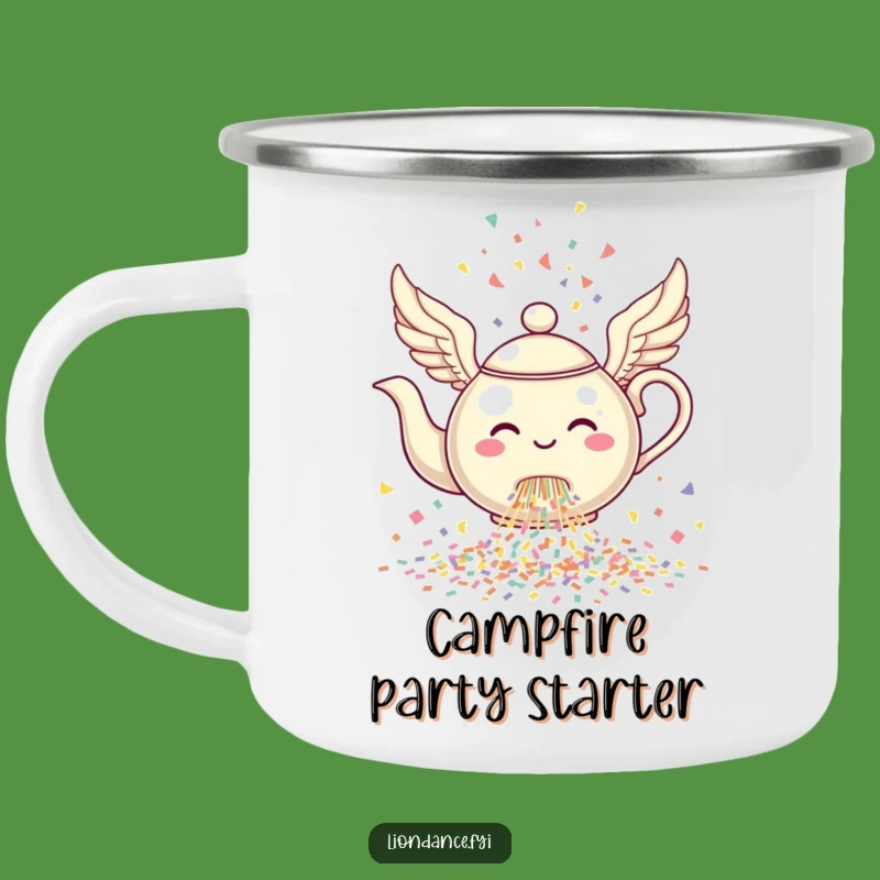 Funny Flying Teapot Camping Mug: Confetti Adventure, Perfect Funny Gift for Outdoors!