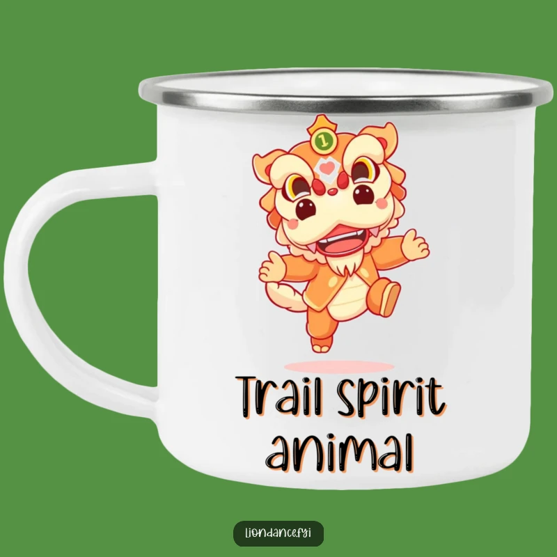 Funny Lion Dance Camping Mug: Cheerful Leaping Character, Outdoor Funny Gift!