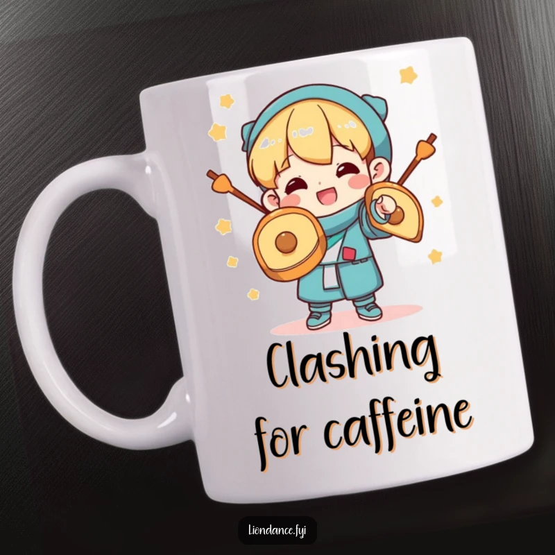 Funny Mug: A character happily clashing cymbals, radiating pure joy and a sense of celebration. Perfect for adding a festive feel.