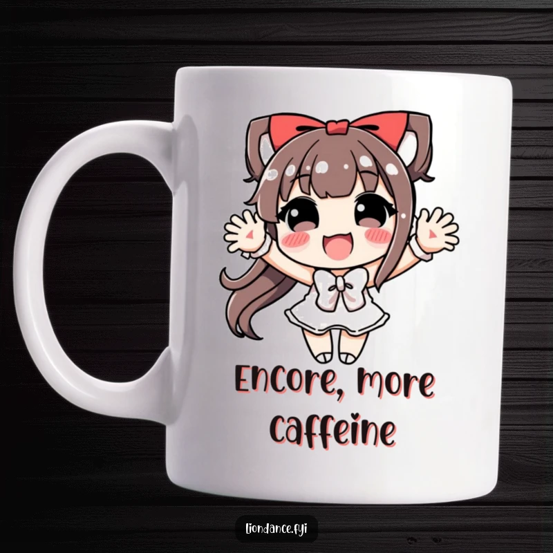 Funny Mug of a character performing a deeply joyful and exaggerated bow with a beaming smile.