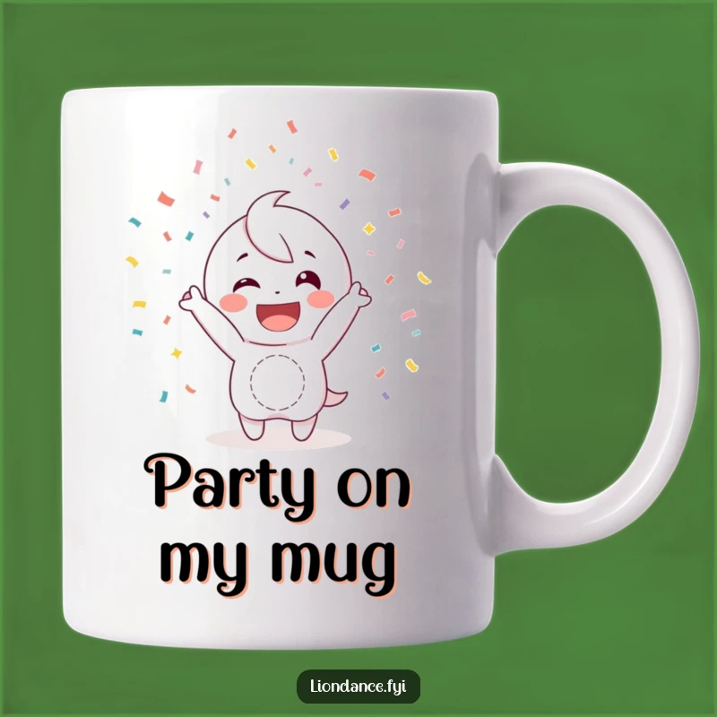 Funny Confetti Toss Mug: Happy Character's Wide Smile Funny Gift