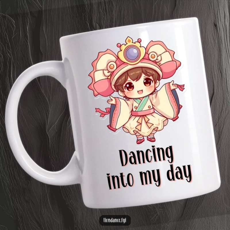 Funny dancer character mug, a cheerful figure performing elaborate costume movements with grace and eye-catching flair.
