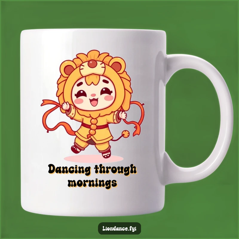 Funny Dancing Lion Costume Mug: Joyful Ribbons, Perfect Gift for Energetic Souls