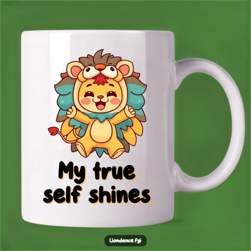 Funny Lion Costume Leap Mug: Character Reveal, Joyful Energy, Perfect Gift