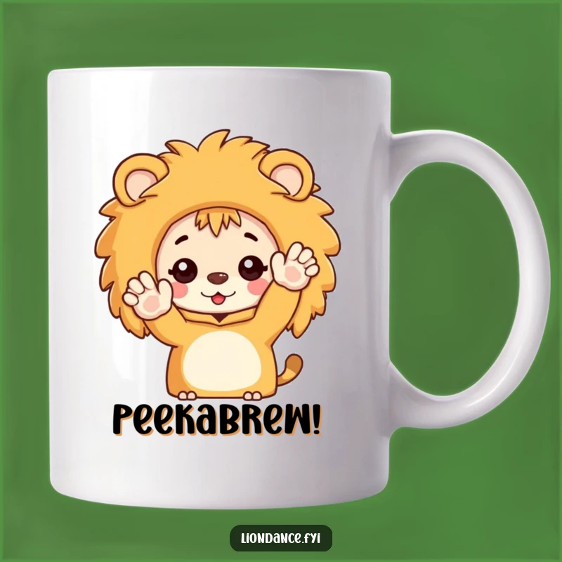 Funny Peek-a-Boo Lion Mug: Enthusiastic Waving Character, Perfect Funny Gift for Joyful Souls