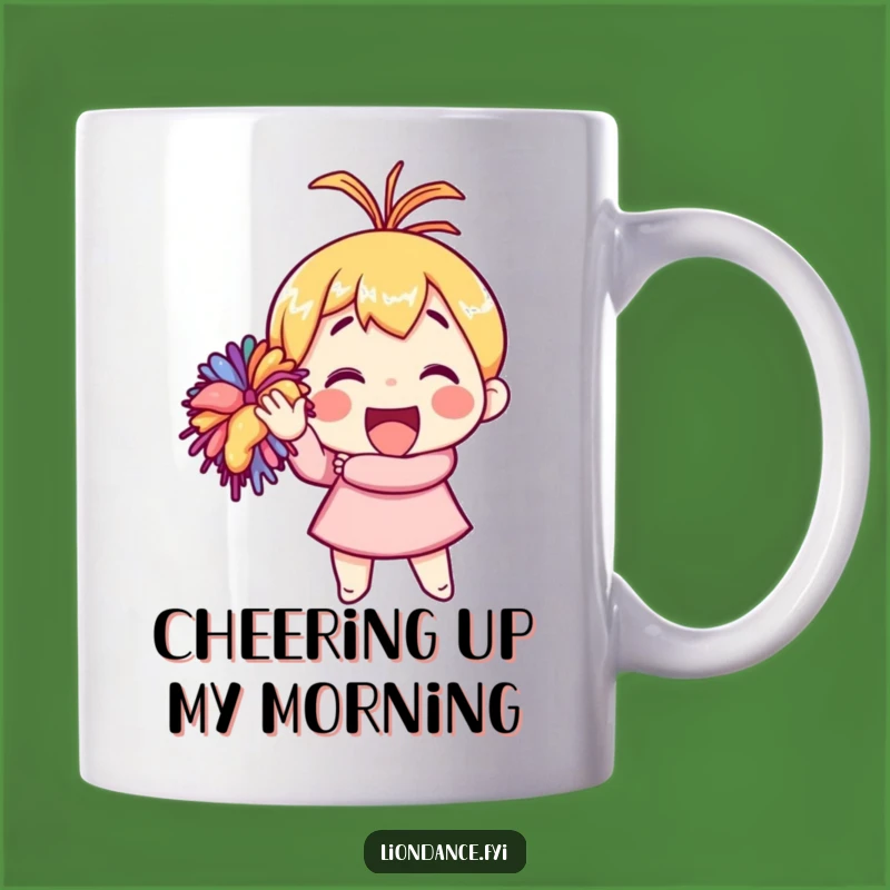 Funny Pom-Pom Waving Mug: Enthusiastic Character Cheer Gift, Hilarious Fun Mug