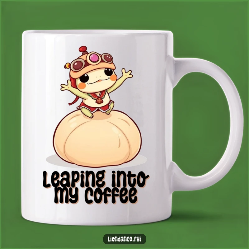 Funny Frog Lion Dancer Mug: Hilarious Leap Over Dumpling Gift for Frog Lovers