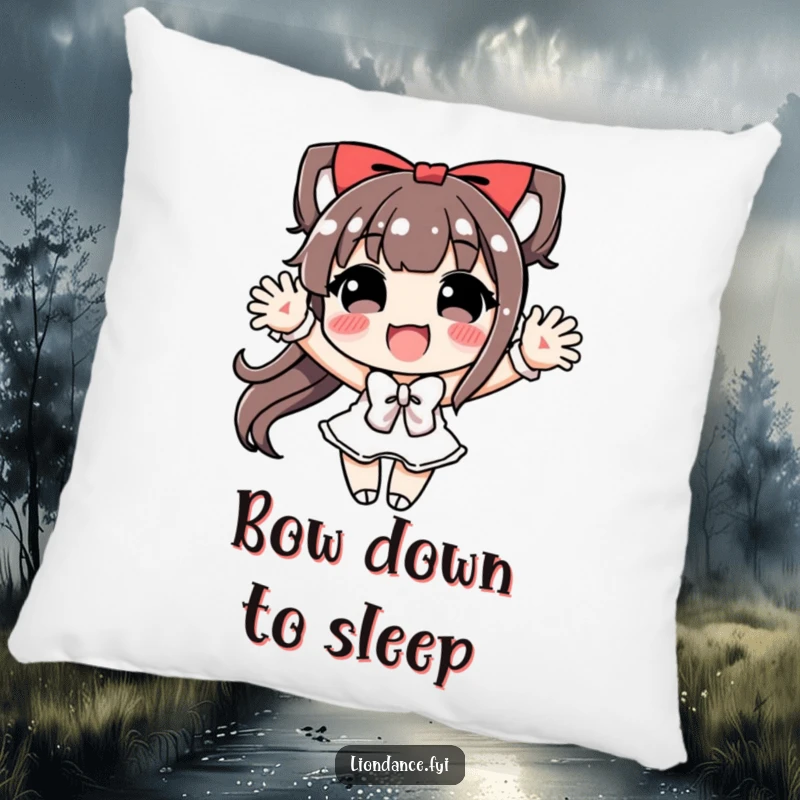Funny Pillow depicting a character taking a very joyful and exaggerated bow, bringing comfort and humor.