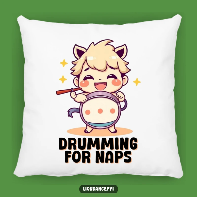 Cozy Funny Drum Beating Character Grinning Pillow: Snuggle With Music!