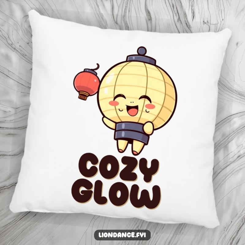 Funny pillow showcasing a cheerful lantern character gently bobbing with pure joy, offering comforting softness and a daily dose of tranquil, radiant happiness.