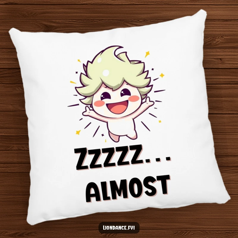 Funny decorative pillow with a smiling character bursting with energetic movement, perfect for comfort and vibrant humor.