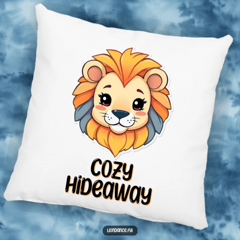 Funny pillow featuring a playful character peeking from a colorful lion head, providing soft comfort and a whimsical visual.