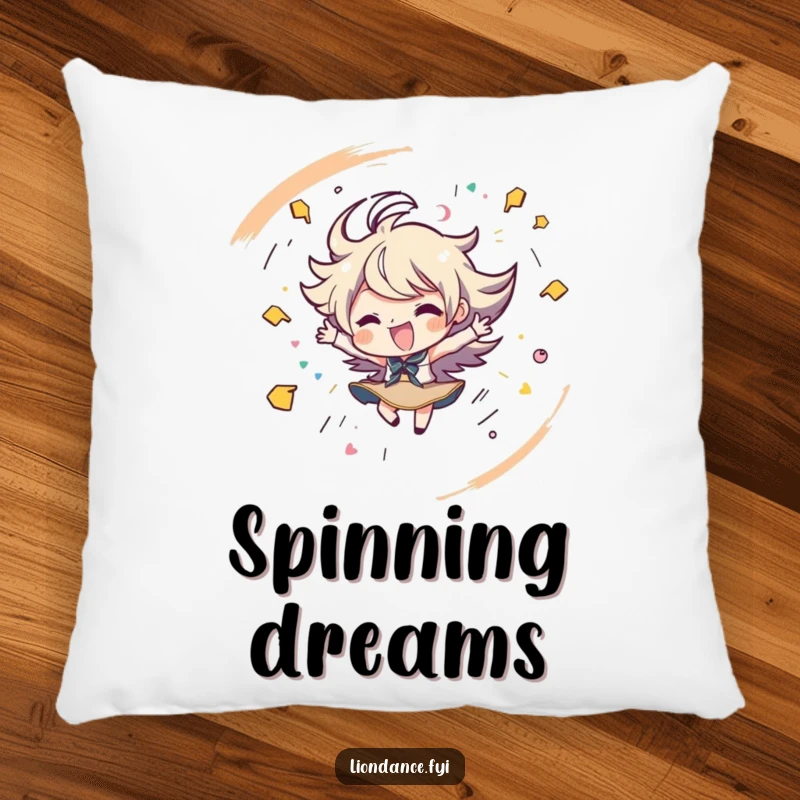 Funny pillow showcasing a character spinning with playful strokes, bringing energetic comfort. Perfect funny gift.
