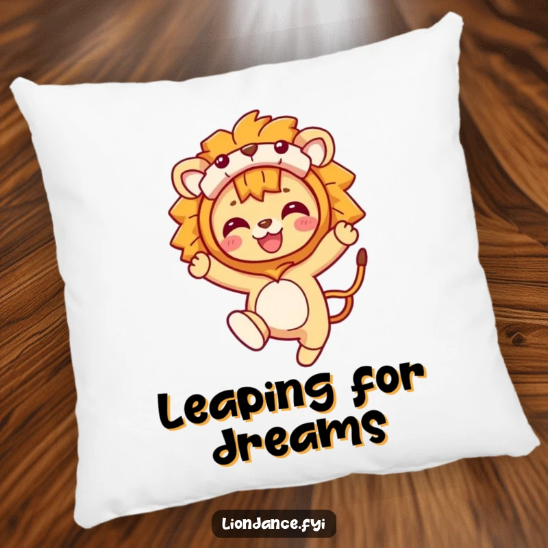 Funny Pillow: A character joyfully leaping in a lion costume, offering comfort and a dose of wild humor. Perfect for adding charm to any seating area.