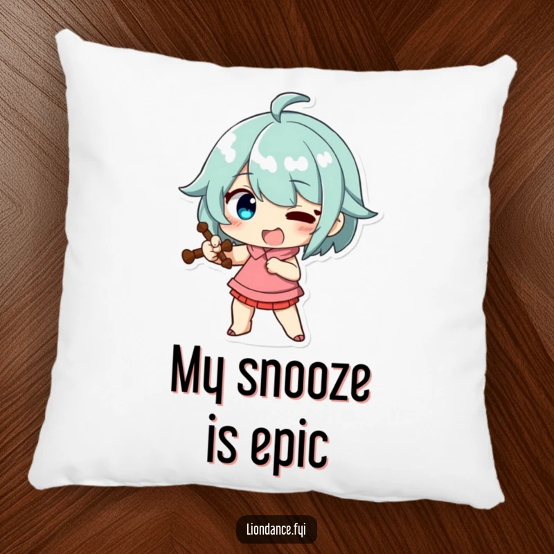 Funny pillow showing a character striking a funny, exaggerated pose with a prop, a soft and humorous accent piece.