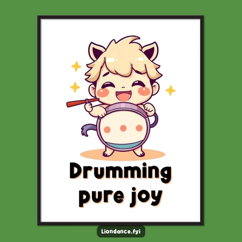 Funny Drum Beating Character Grinning Digital Art Print: Instant Rhythmic Decor!