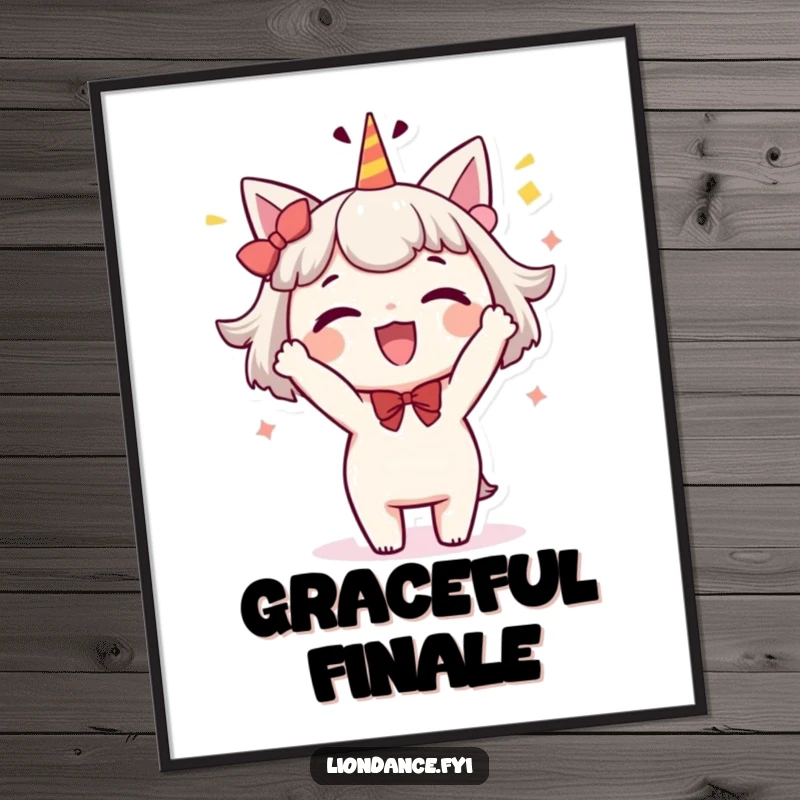 Funny digital art print of a delighted character performing a whimsical, celebratory bow, ideal for printable wall decor with charm.