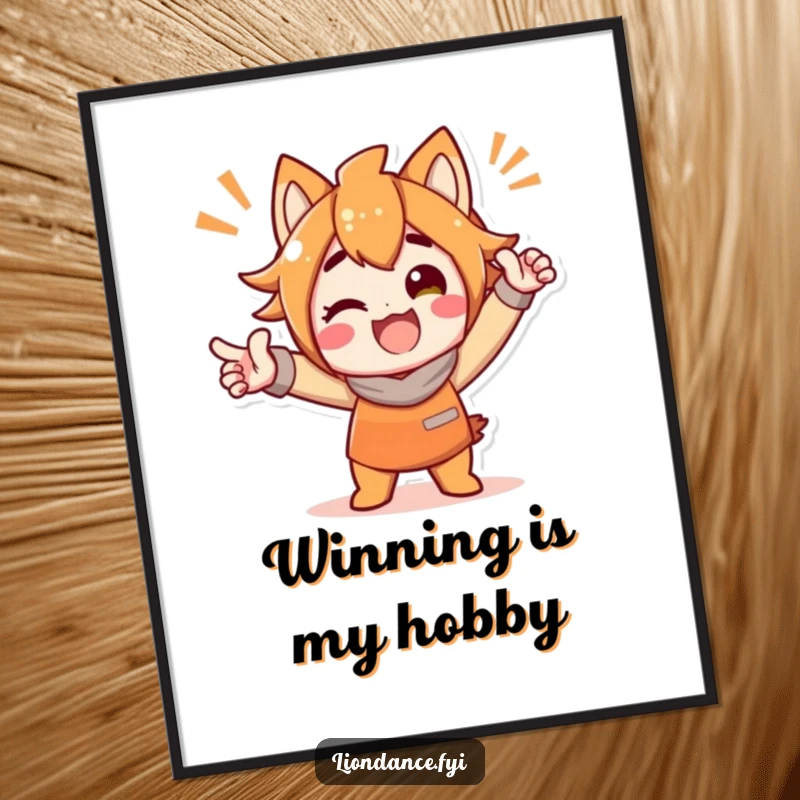 Funny digital art print of a delighted character striking a bold, striking, and celebratory pose, perfect for vibrant, humorous decor.