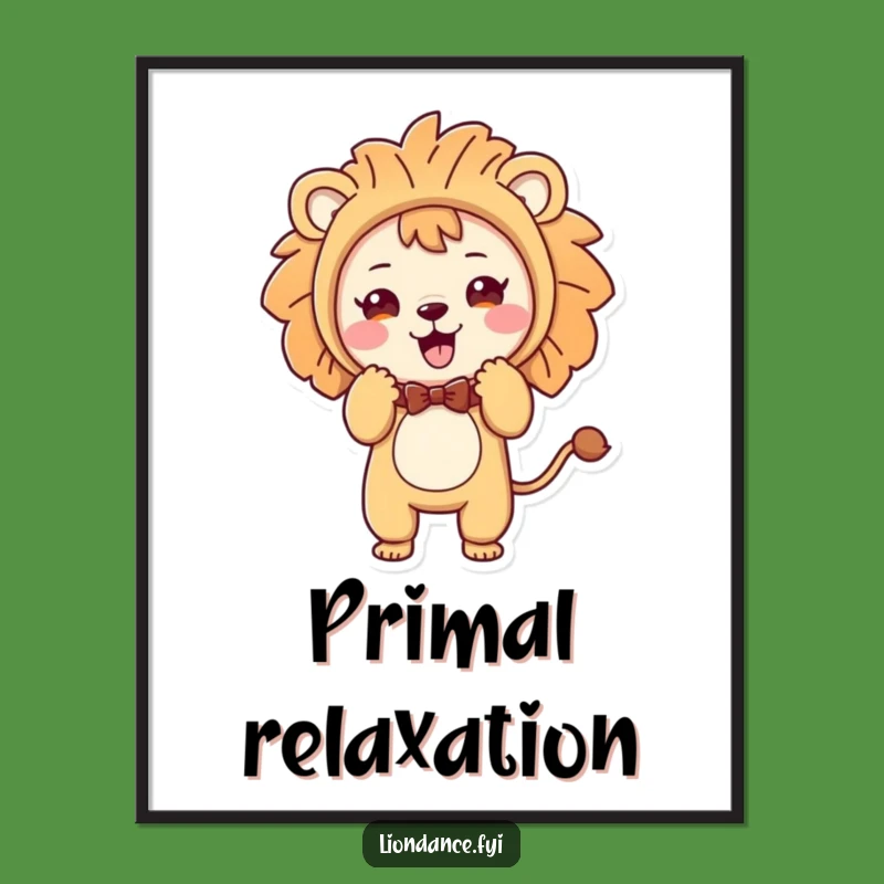 Funny Lion Costume Digital Art: Cute Character Bows Playfully, Instant Humorous Decor