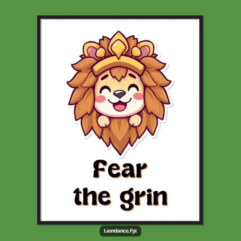 Funny Lion Headdress Grin Digital Art - Happy Character Peek Print Gift
