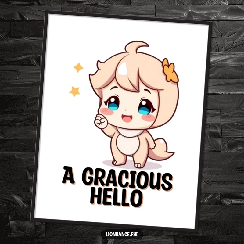 Funny digital art print of a happy cartoon character giving a friendly nod, creating an inviting and cheerful atmosphere.