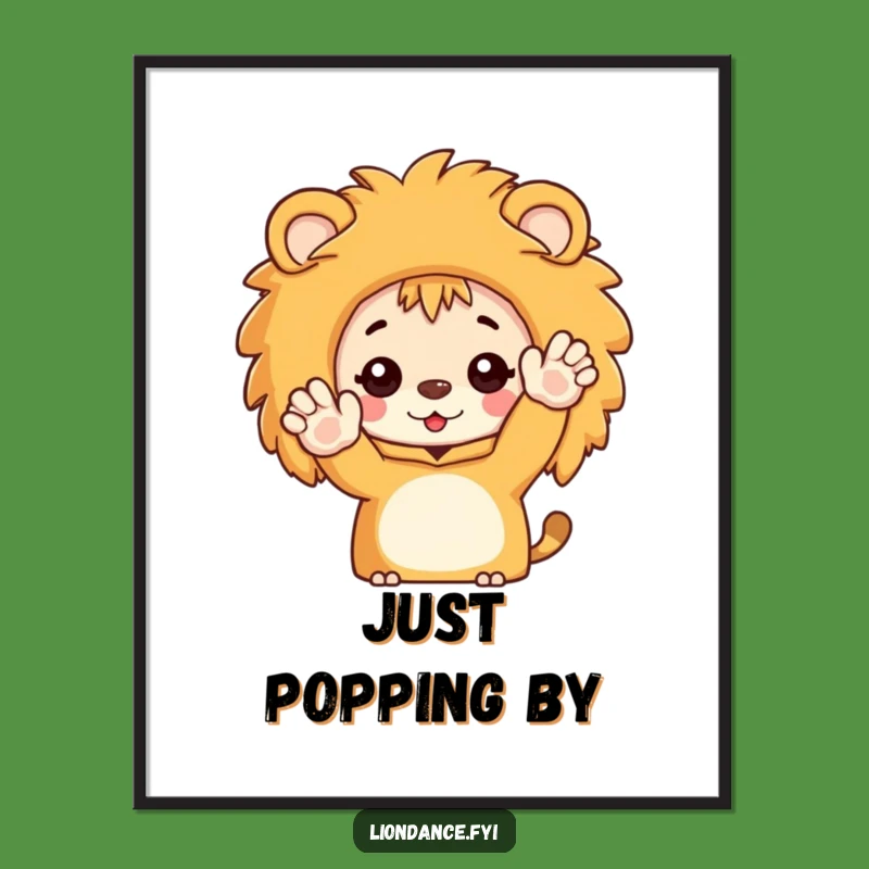 Funny Lion Digital Art: Peek-a-Boo Character Waving, Instant Enthusiastic Decor