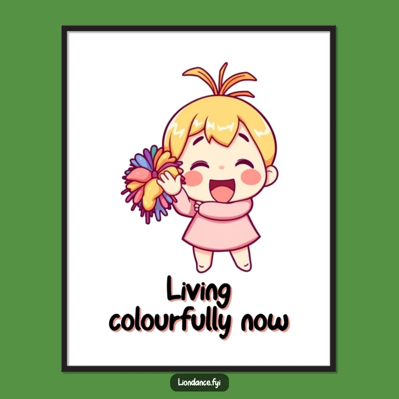 Funny Pom-Pom Cheer Digital Art: Energetic Character Print, Instant Funny Gift Download