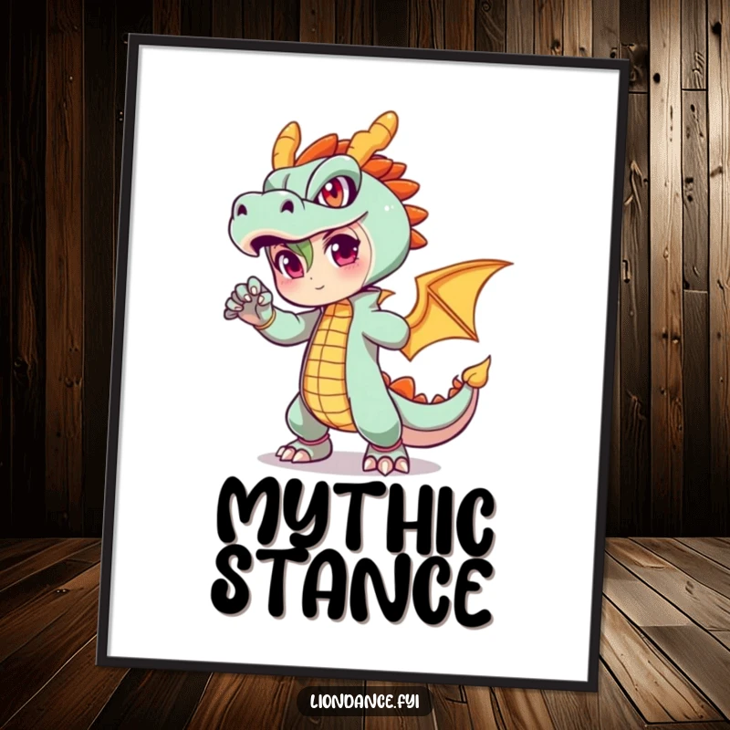 Funny digital art print of a character in a fiery dragon outfit striking a pose, perfect for instant wall decor and humor.