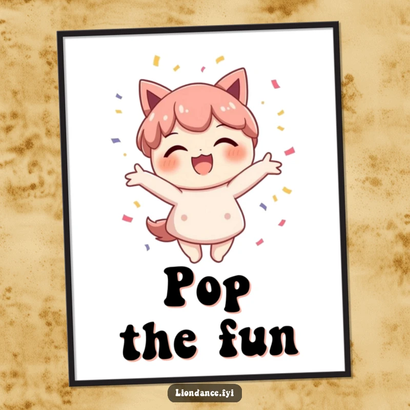 Funny confetti character digital art print of a delighted figure beaming with a smile while joyfully scattering colorful confetti.