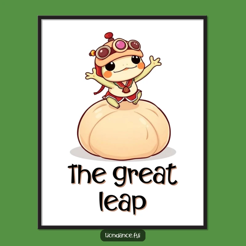 Funny Frog Lion Dance Digital Print: Hilarious Dumpling Leap Wall Art Gift