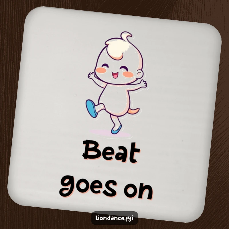 Funny Coaster: Cheerful character enthusiastically tapping its foot in a rhythmic dance, protecting surfaces with joyful flair.