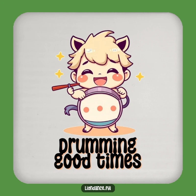 Funny Drum Beating Character Grinning Drink Coaster: Protect Surfaces With Rhythm!