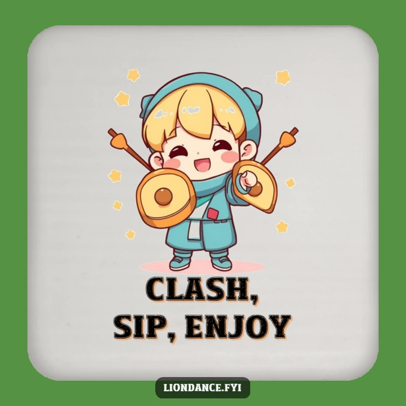 Funny Cymbal Clashing Character Drink Coaster: Protect Surfaces With Fun!