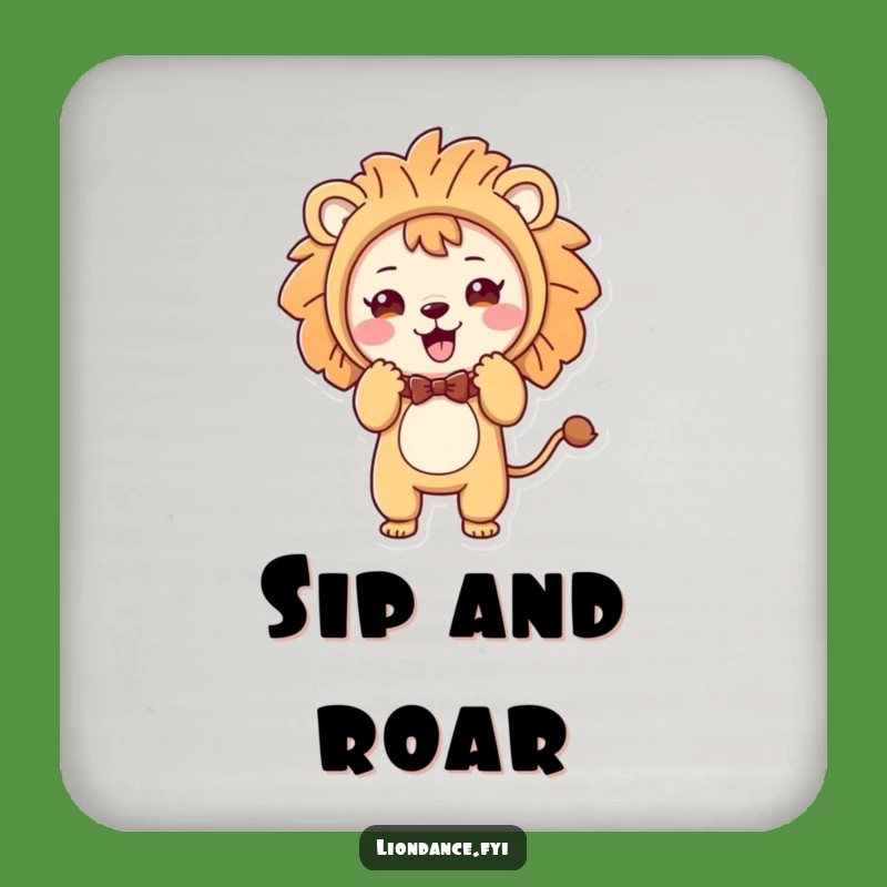 Funny Lion Costume Coaster Set: Cute Character Bows Playfully, Protect Surfaces with Humor