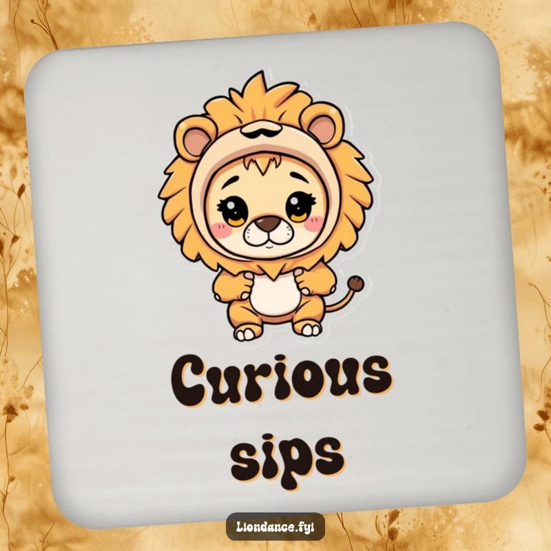 Funny drink coasters showcasing a character in a lion costume curiously peeking out, adding a humorous touch to beverage service.