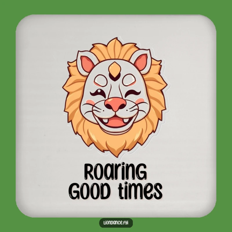Funny Lion Mask Coaster Set - Happy Winking Character, Bar Gift