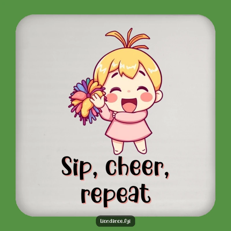 Funny Pom-Pom Cheer Coaster: Vibrant Drink Protector, Enthusiastic Funny Gift
