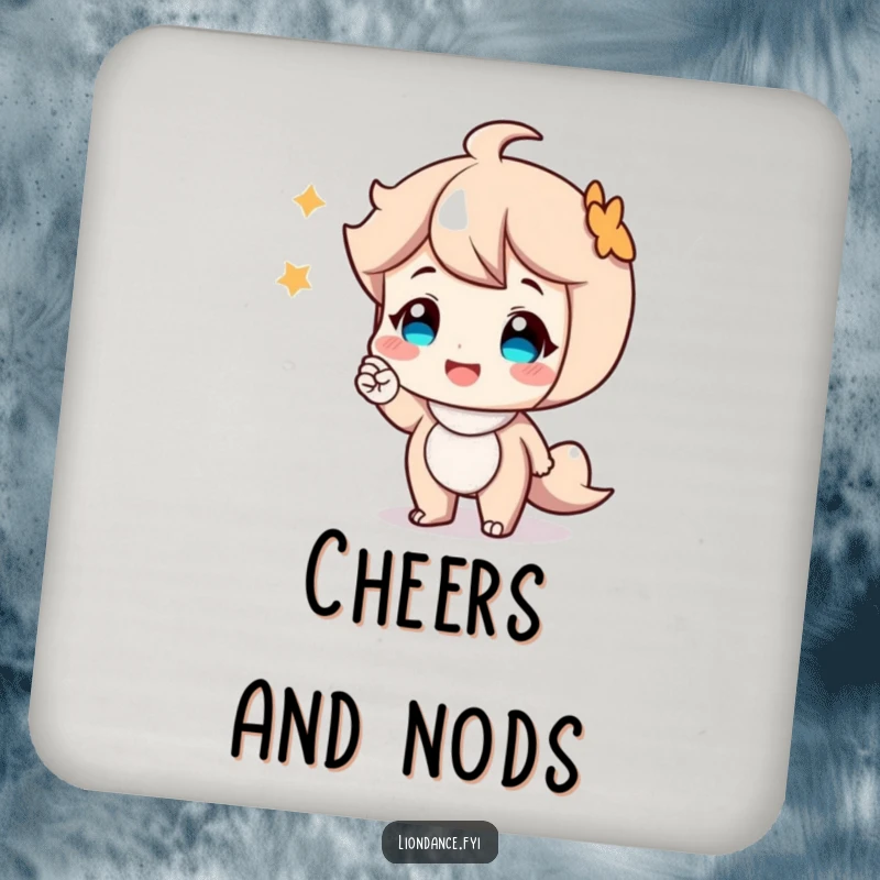 Funny drink coaster with a smiling cartoon character offering a friendly nod, adding a welcoming touch to any surface.