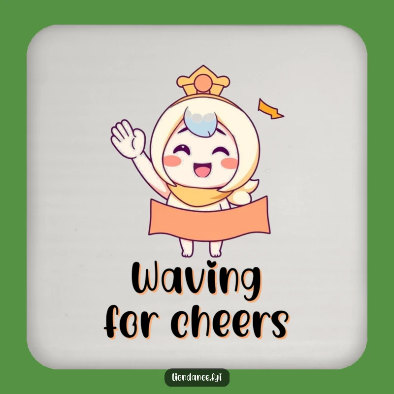 Funny Waving Banner Character Smiles Coaster - Cheerful Surface Protection!