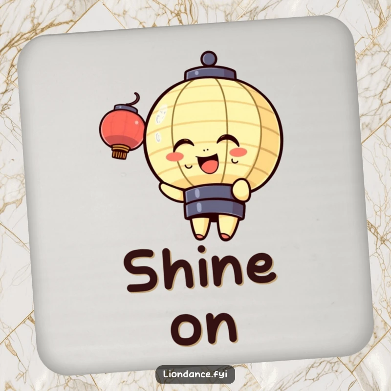 Funny drink coaster featuring a cheerful lantern character gently bobbing with joy, adding a warm and happy ambiance to any surface while preventing spills.