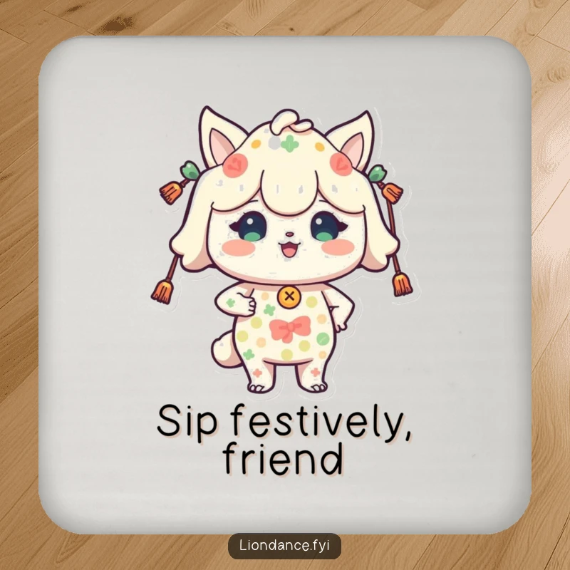 Funny drink coaster with a proud character in festive patterns, protecting surfaces with holiday flair. Ideal funny gift.