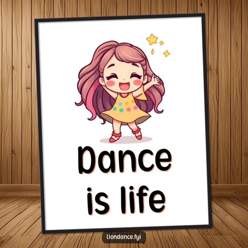 Funny poster art of a jubilant cartoon character dancing dynamically, capturing the infectious energy and spirit of joy.