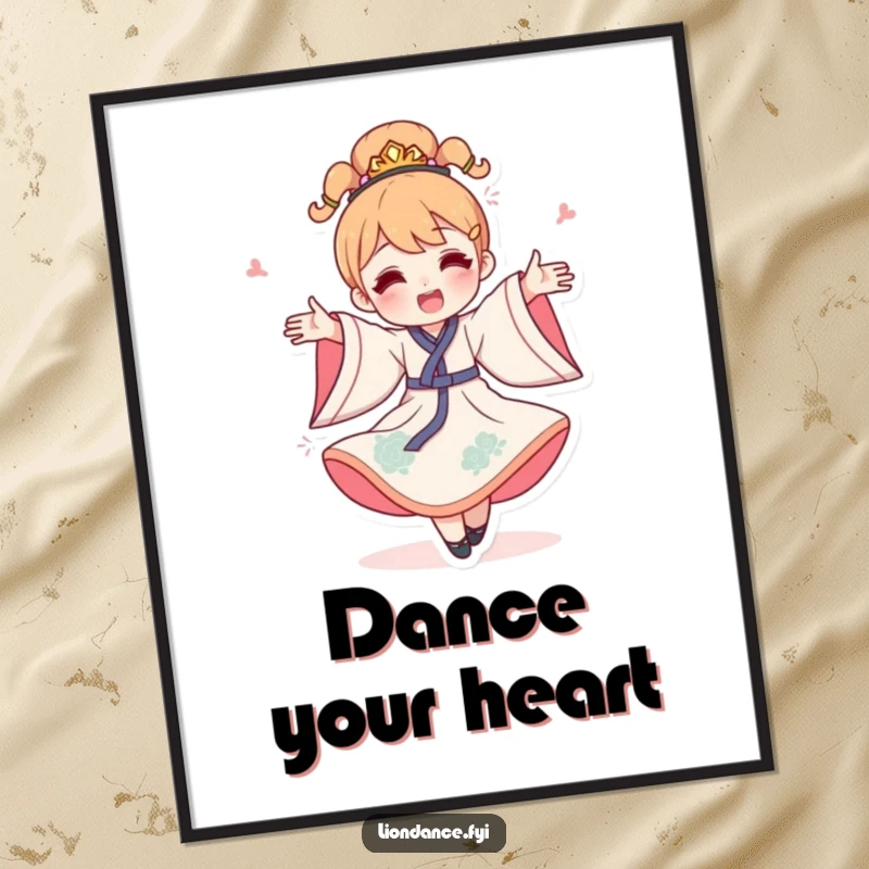 Funny celebration spin poster capturing a happy character in a festive costume doing a celebratory twirl, adding cheer.