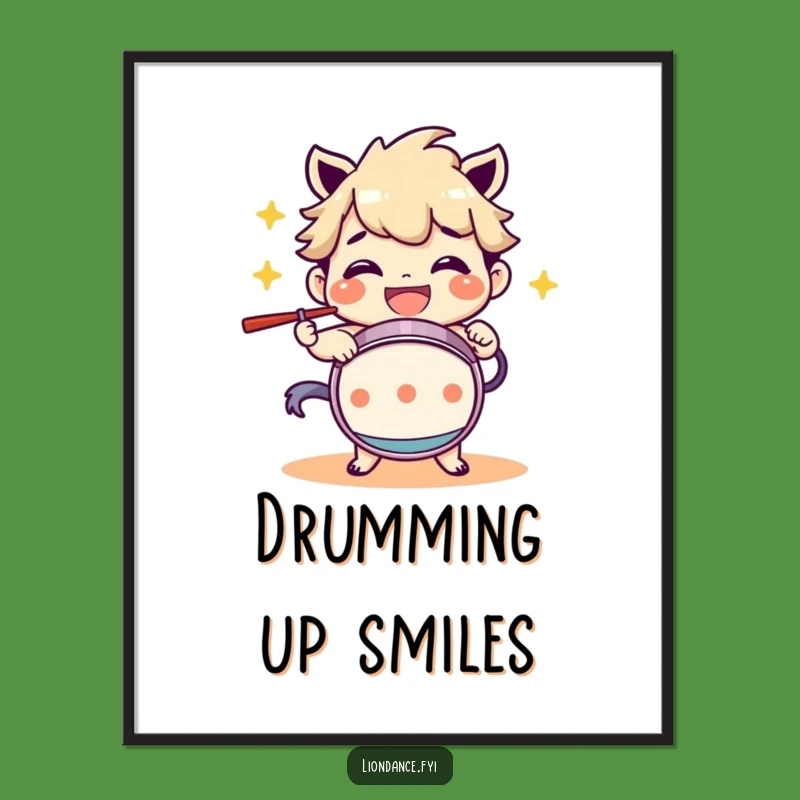 Funny Drum Beating Character Grinning Poster: Decorate With Rhythm!