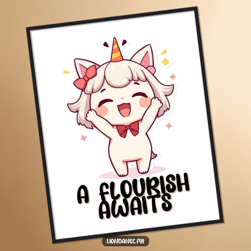 Funny poster featuring a delighted character performing a whimsical, celebratory bow, ideal for celebratory wall art and charming decor.