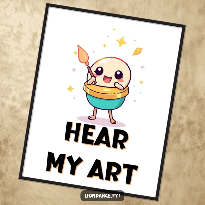 Funny cymbal clash poster, showcasing a cute percussion prop clashing with a bright, festive gleam, adding humor to decor.